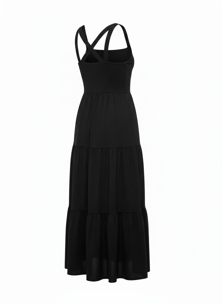 Black Tiered Midi Dress