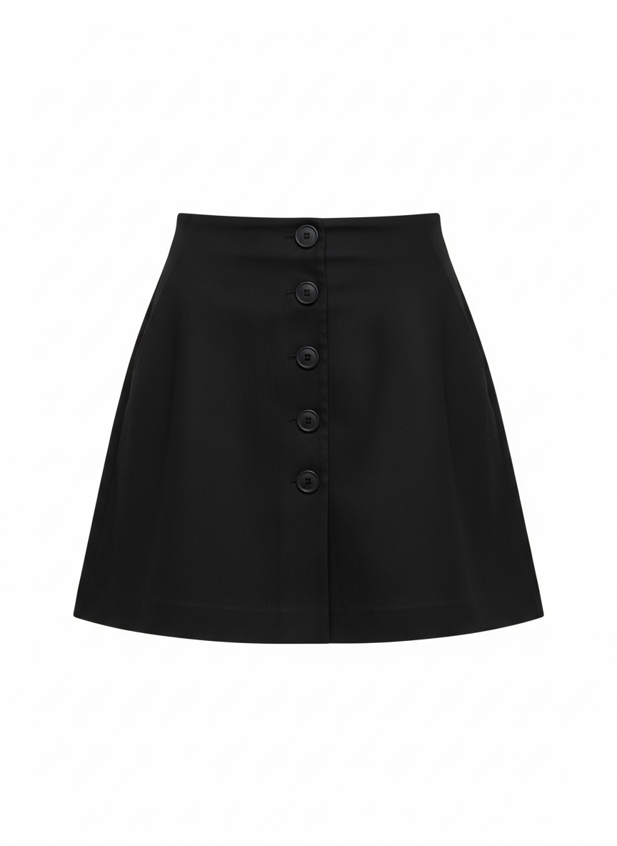 Black Button Mini Skirt