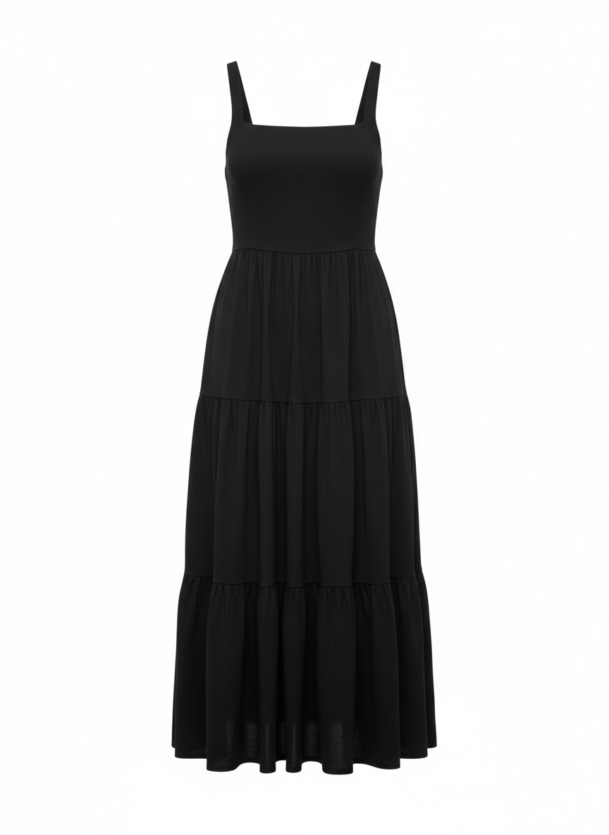 Black Tiered Midi Dress