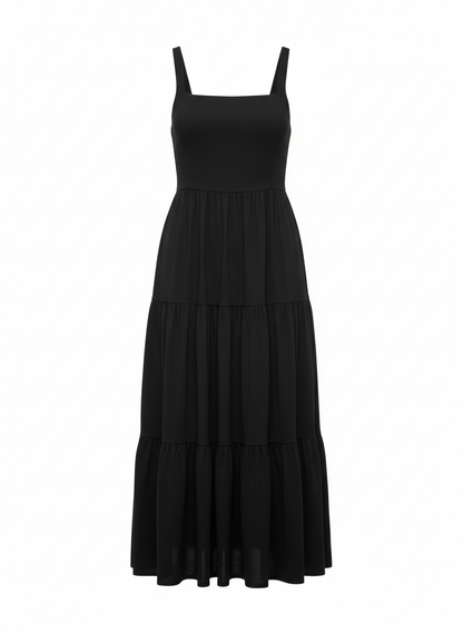 Black Tiered Midi Dress