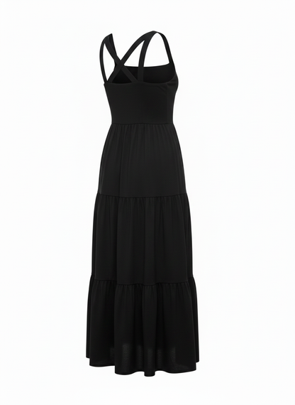 Black Tiered Midi Dress